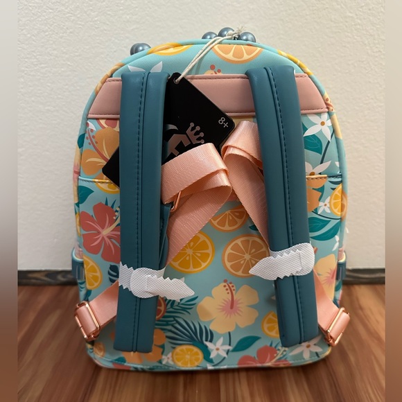 NWT Loungefly Floral Embroidered Citrus Lemon Accent Backpack - Blue - Picture 7 of 7